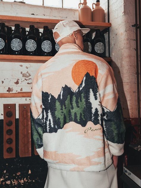 Free Returns ✓ Free Shipping On Orders $49+ ✓. Men Zip Up Mountain Print Reversible Teddy Jacket- Men Jackets at SHEIN. Surf Mens Fashion, Polar Fleece Jacket, Men Outerwear, Mountain Graphic, Zoo York, Classic Denim Jacket, Mountain Print, Teddy Jacket, Urban Streetwear