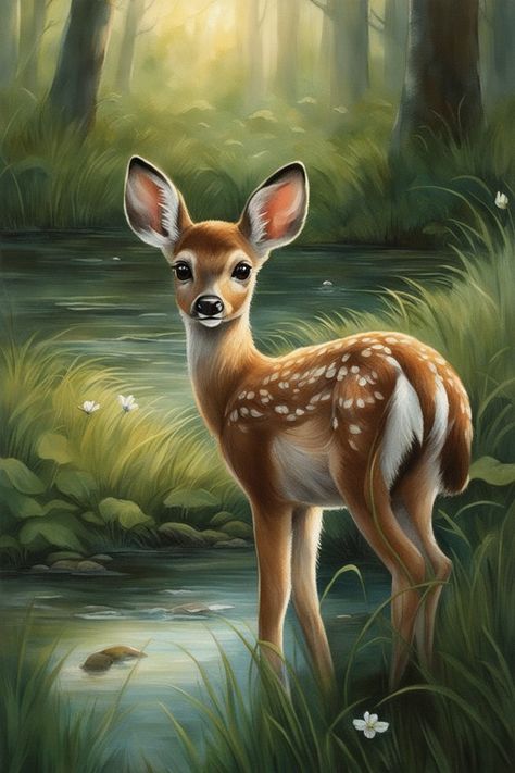 Deer Painting Acrylic Easy, Drawing Scenery, Lion King Pictures, Baby Animal Drawings, Deer Pictures, Deer Illustration, Deer Painting, Animal Mural, Cat Art Illustration