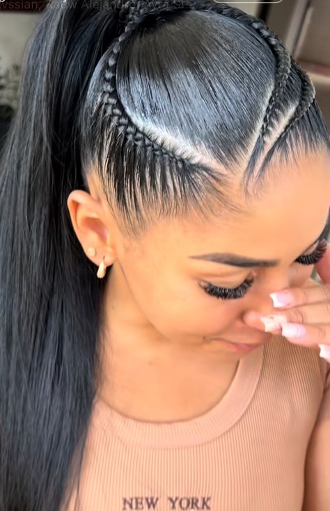 Cornrows With Ponytail Extensions, Classy Bun Hairstyles Black Women, Braid Ponytail With Diamonds, Long Extended Braided Ponytail, Extended Ponytail Braid, Long Braid Ponytail With Rhinestones, Pony Tale, Two Braid Hairstyles, Hair Extensions For Short Hair