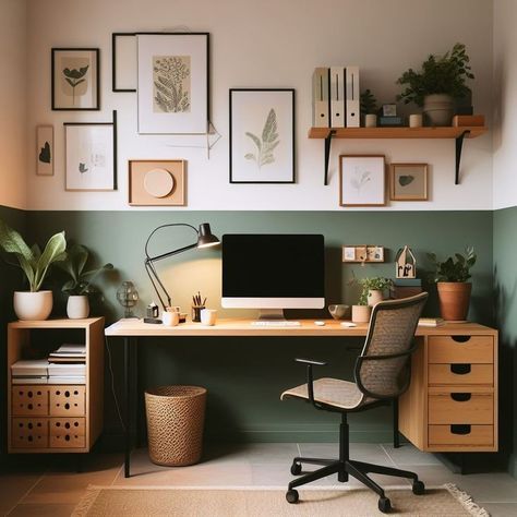 Cozy Home Office, Small Home Offices, Office Guest Room, Zoella, Green Walls, Home Office Setup, Home Office Space, Home Office Design, House Inspiration