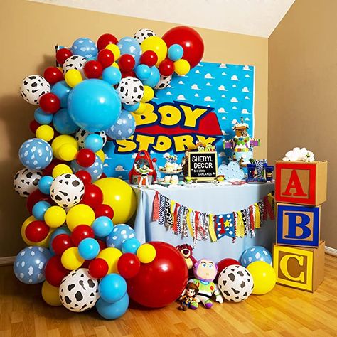 100pcs EASY DIY – Toy Story Balloon Arch Kit for Boy Story Baby Shower Decorations Theme – Toy Story Balloon Garland Kit with Cloud & Cow Toy Story Balloons for First Toy Story Birthday Party Supplies Toy Story Balloon Arch, Toy Story Balloon Garland, Toy Story Party Decorations, Toy Story Baby, Cow Toys, Baby Applique, Toy Story Theme, Baby Shower Theme Decorations, Yellow Balloons