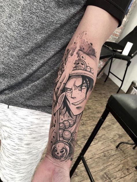 #Tattoo  #OnePiece #TattooPortgasDAce  #Portgas D Ace #TattooOnePiece Portgas D Ace Tattoo Ideas, Ace One Piece Tattoo Ideas, Portgas D Ace Tattoo, Ace Tattoo One Piece, Tato Flash, Ace Tattoo, Sketch Style Tattoos, Dragon Ball Tattoo, One Piece Tattoos