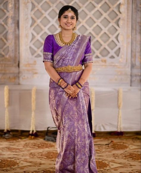 Purple Color Pattu Saree, Violet Pattu Saree, Lavender Kanchipuram Saree, Benaras Georgette Sarees, Benaras Sarees, Violet Saree, Engagement Sarees, Lavender Saree, Silk Saree Blouse Designs Patterns