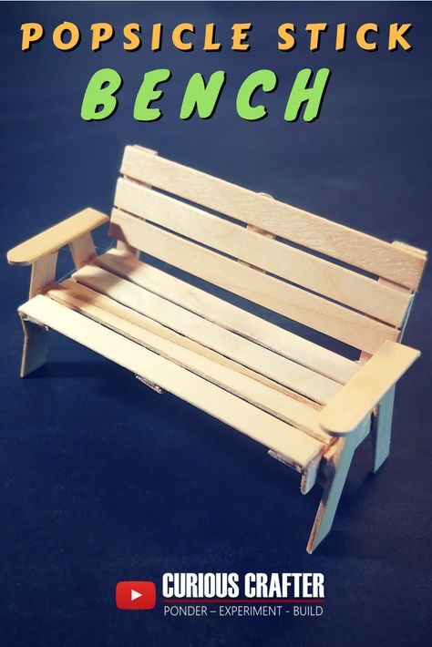 How to create a popsicle stick bench, perfect for a dollhouse or scale model. This is one of many popsicle stick furniture pieces by Curious Crafter. Hope you enjoy it! Bench Popsicle Sticks, Popsicle Stick Furniture, Build Cute, Popsicle Stick Crafts For Adults, Craft Stick Projects, Stick Furniture, Popsicle Stick Crafts House, Popsicle Stick Houses, Diy Popsicle Stick Crafts