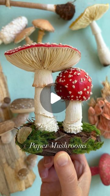 Paper Mushrooms Crafts, Making Mushrooms Craft, Paper Mushrooms Diy, Mushroom Crafts Diy, Diy Mushroom Decor, Toadstool Craft, Paper Mushrooms, Handmade Mushrooms, Mushroom Diy