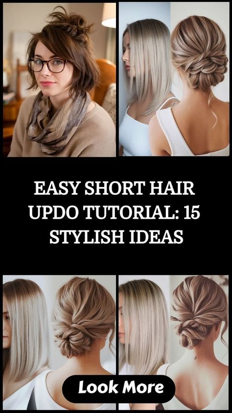 Easy Updos For Bob Hair, Easy Formal Updos For Short Hair, Updos For Medium Length Hair Easy Simple, Easy Hairstyles For Chin Length Hair, Diy Easy Updos For Medium Hair, Updos For Medium Length Hair Easy Formal, Up Do For Short Hair Easy, Short Hair Updos Easy, Short Hair Updo Easy For Work