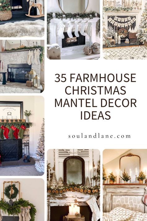 Adorn your fireplace with the homely and warm vibes of farmhouse style using 35 Christmas mantel décor ideas. Discover rustic elements and classic touches that create a festive focal point in your living space. Click through to explore designs that radiate comfort and joy, promising a mantel that brings the cozy charm of a farmhouse Christmas right into your home. Christmas Mantel Mirror, Christmas Mantle Decor With Mirror, Red Brick Fireplace Christmas Decor, Farmhouse Christmas Fireplace Decor, Brick Fireplace Christmas Decor, Mantle With Tv Decor, Christmas Mantle Decor With Tv, Farmhouse Christmas Mantle Decor, Christmas Fireplace Mantle Decorations