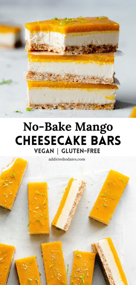 Vegan Mango Cheesecake, No Bake Mango Cheesecake, Bake Gluten Free, Mango Curd, Cheesecake No Bake, Raw Cheesecake, Mango Dessert Recipes, Vegan Gluten Free Desserts, Vegan Baking Recipes