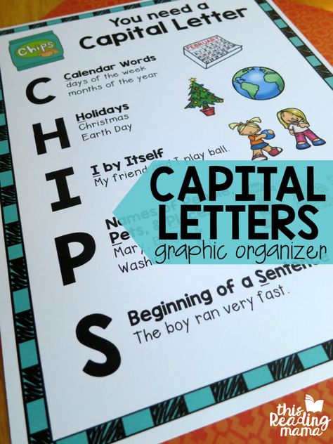 Help young writers remember where capital letters should go with the acronym CHIPS! Perfect for helping kids edit their own writing. Anchor Charts First Grade, Capitalization Rules, Writing Mini Lessons, 3rd Grade Writing, 2nd Grade Writing, Writing Anchor Charts, 1st Grade Writing, 4th Grade Writing, First Grade Writing