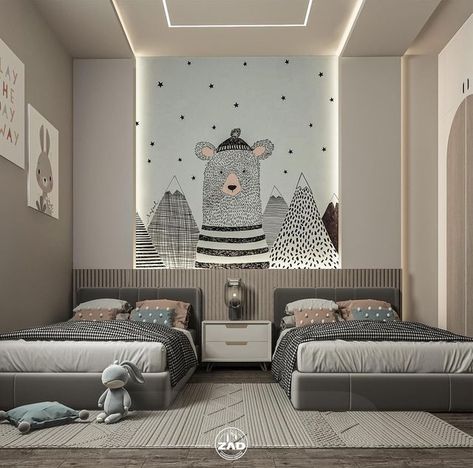 RH | Interior Designer on Instagram: "Kids bedroom👧🏻🧒🏻 #interiordesign #kidsroom #architecture #interiorstyling #apartmentdecor" Kids Bedroom Design Modern, Twin Kids Bedroom, Children Bedroom Design, Twin Bedroom Decor, Boys Beds, Modern Boys Rooms, Modern Childrens Room, Modern Kids Room Design, Kids Room Design Boys