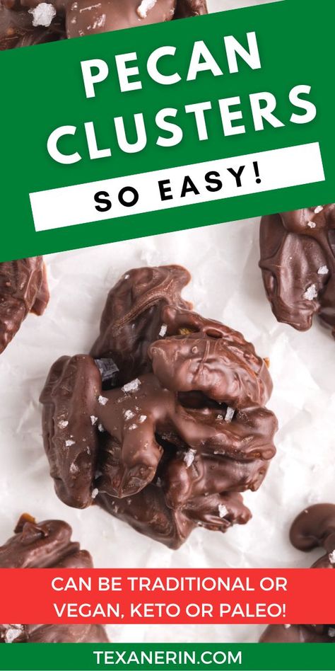 Keto Chocolate Pecan Clusters, Chocolate Pecan Turtle Clusters Recipe, Keto Pecan Clusters, Keto Chocolate Nut Clusters, Pecan Chocolate, Pecan Chocolate Clusters, Chocolate Pecan Candy Recipes, Chocolate Pecan Clusters Easy, Chocolate Pecan Clusters