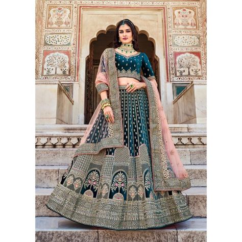 Blue Bridal Lehenga, Velvet Choli, Velvet Lehenga Choli, Raya Dress, Eid Dress, Velvet Lehenga, Indian Skirt, Black Lehenga, Bollywood Lehenga