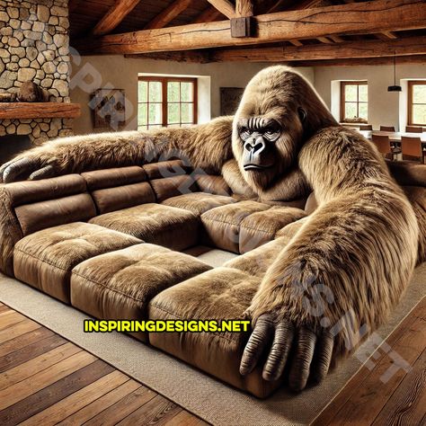 Gorilla sectional sofas are taking the world of luxury seating by storm, combining plush comfort with a wild, bold aesthetic. Imagine settling into a sofa that looks just like a real gorilla, complete with faux fur that’s soft to the touch and luxurious to sit on. These sofas are designed to be as cozy as … Gorilla Couch, Animals With Captions, Large Hallway, Funny Animals With Captions, Industrial Style Decor, Bold Decor, Exposed Brick Walls, Real One, Sectional Sofas