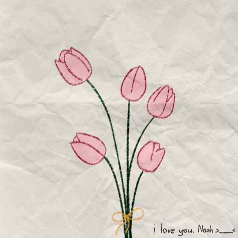 Tulip Design Drawing, Tulips Design Drawing, Tulips Doodle Art, Small Tulip Drawing, Flower Drawings Bouquet, Drawing Ideas Tulips, Anime Tulips, Flowers For You Drawing, Cute Tulips Drawing