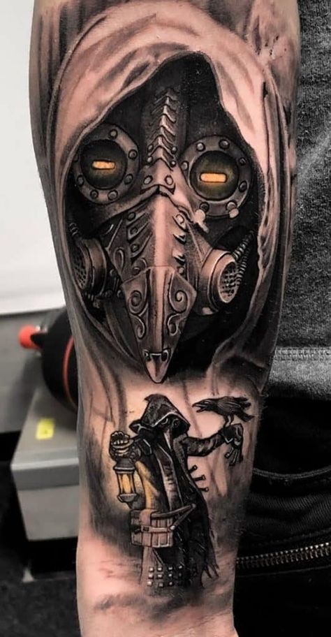 Plague Doctor Tattoo, Apocalypse Tattoo, Gas Mask Tattoo, Doctor Tattoo, Mangas Tattoo, Zombie Tattoos, Steampunk Tattoo, Animal Sleeve Tattoo, Inner Forearm Tattoo