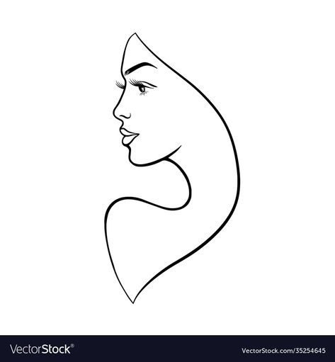 Line Art Drawings Woman, Female Face Silhouette, People Outline, Side Face Drawing, Line Drawing Woman, Fruit Art Drawings, Face Silhouette, Face Outline, Minimal Contemporary