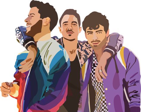 JO Bros illustration in RedBubble. Click for more products! #jobros #jonas #brothers #jonasBrothers #music #art #disney #digitalart #illustration #illustrator #colorful #sticker #tshirt Jonas Brothers Fan Art, Jonas Brothers Drawing, Jonas Brothers Cricut, Jonas Brothers Album Cover, Jonas Brothers Tshirt, Jonas Brothers Silhouette, Jonas Brother Shirt, Men Standing, Brothers Art