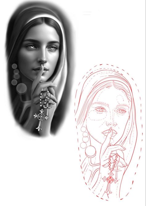 Virgin Mary Drawing Tattoo, Holy Mary Tattoo, Best Tattoo Stencils, Portrait Tattoo Stencil, Virgin Mary Tattoo Stencil, Chicano Tattoo Stencil, Realism Tattoo Stencil, Virgin Mary Tattoo Design, Madonna Tattoo