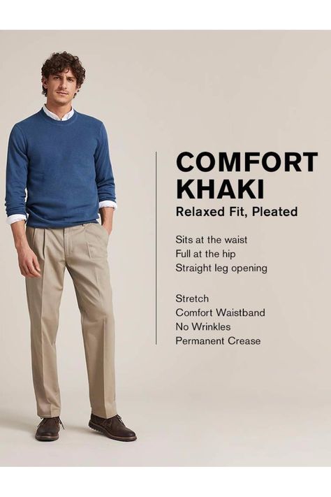 Men's Relaxed Fit Comfort Khaki Pants - Pleated Relaxed Fit Chinos Men, Relax Outfit Men, Relaxed Pants Outfit Men, Pleated Pants Men, Mens Pleated Trousers, Pleated Pants Outfit, Chinos Men Outfit, Trousers Outfit Men, Mens Pleated Pants