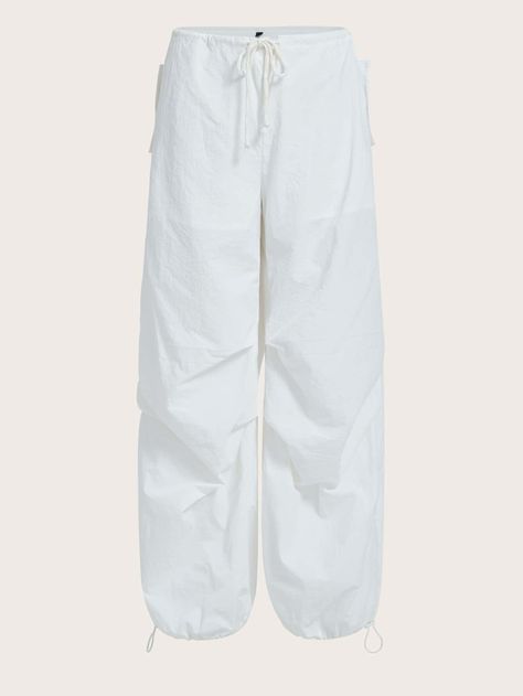 White Drawstring Parachute Pants For Streetwear, Casual Drawstring Ankle-length Parachute Pants, Casual Full-length Drawstring Parachute Pants, White Baggy Full-length Parachute Pants, White Full-length Parachute Pants For Streetwear, Modest Fashion Outfits, Dream Wardrobe, Drawstring Waist, Parachute Pants