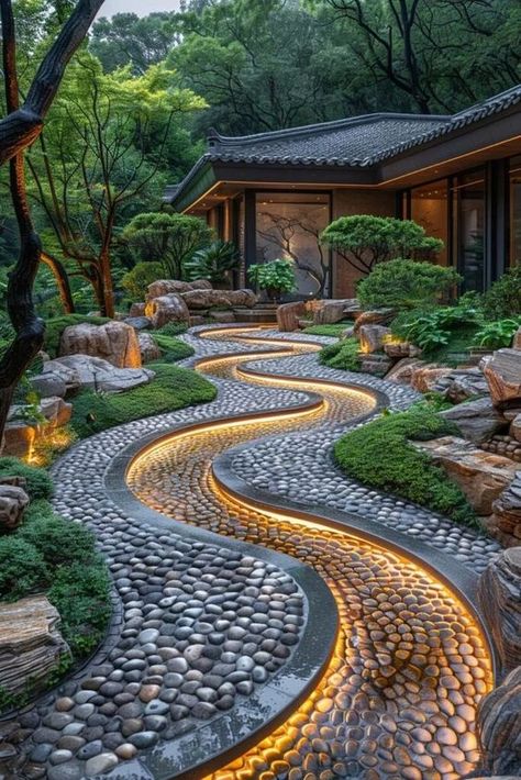 Beautiful Garden Path Decor. #OutdoorLivingIdeas #InteriorDesign #LivingRoomColors #HomeDecor #HomeDecorIdeas #SummerHomeDecorIdeas Garden Paving Design, Japanese Garden Landscape, Landscaped Garden, Walkway Design, Zen Garden Design, Japanese Garden Design, Garden Walkway, Garden Path, Garden Pathway