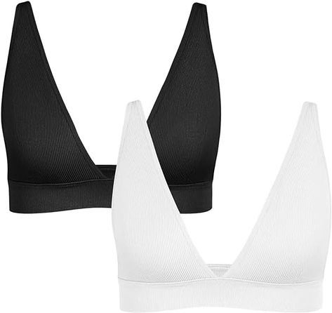 INIBUD Bralette for Women Summer Yoga Sports Ribbed Plunge Cami Bra Seamless V Neck Triangle Comfy 2PC S at Amazon Women’s Clothing store Cami Bra, Triangle Bralette, Triangle Bra, Everyday Bra, Amazon Women, Bralette, Clothing Store, Sports Bra, Top Styles