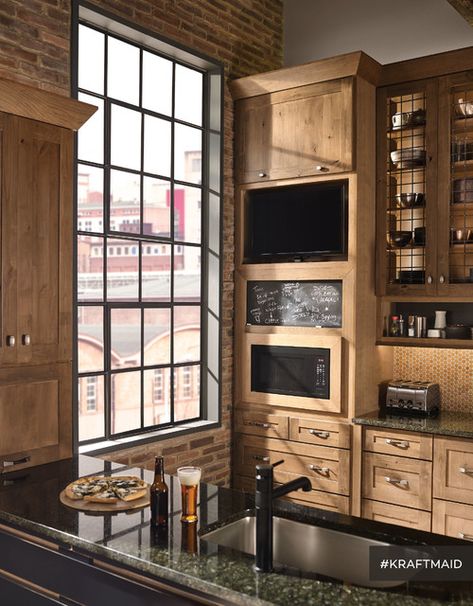 KraftMaid: Rustic Alder Kitchen Cabinetry in Husk Suede - Rustic - Kitchen - Detroit - by KraftMaid | Houzz Rustic Alder Cabinets, Rustic Alder Kitchen, Alder Kitchen, Kraftmaid Kitchen Cabinets, Kraftmaid Kitchens, Kraftmaid Cabinets, Alder Cabinets, Kitchen Cabinet Shelves, Cabinet Shelves