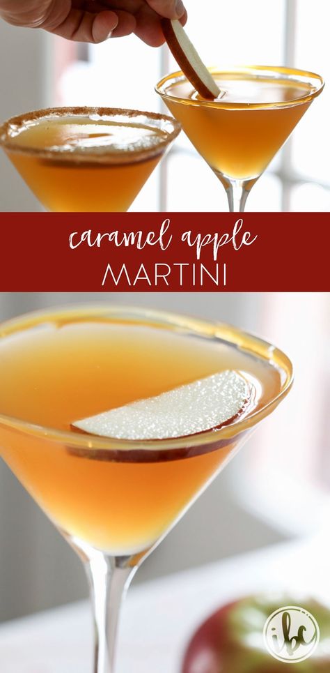 This Caramel Apple Martini is an easy and delicious fall cocktail recipe. #fall #cocktail #martini #applemartini #caramel #butterscotch #vodka #applecider #recipe #caramelapple #halloween Vodka Caramel, Apple Martini Recipe, Caramel Martini, Caramel Apple Martini, Caramel Vodka, Apple Caramel, Cocktail Martini, Apple Martini, Fall Cocktails Recipes