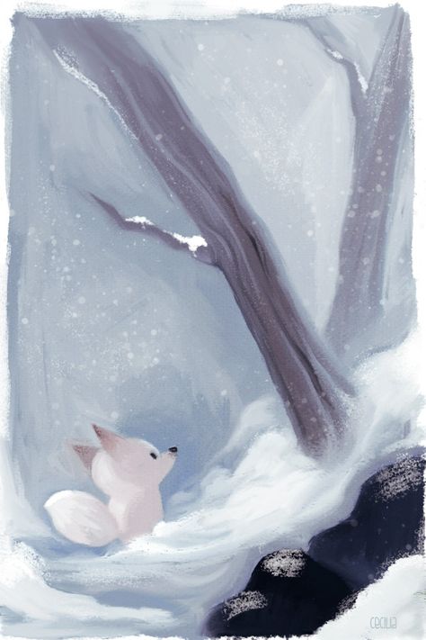 ArtStation - Artic Fox, Cecilia Messina Fox Illustration Art, Arctic Fox Art, Snow Photoshop, Fox In Snow, Fox Sketch, Snowflakes Drawing, Snow Illustration, Wallpapers Ideas, Fox Drawing