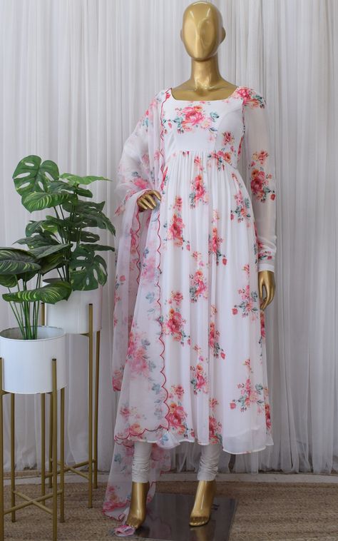 Beautiful Anarkali suits by Label Kanupriya Shop now on www.labelkanupriya.com E-mail us your queries on labelkanupriya@gmail.com #anarkali #gotapatti #handwork #designersuit #redanarkali Floral Dress Aesthetic, Indian Clothes Women, Anarkali Patterns, Beautiful Anarkali, Organza Kurta, Floral Anarkali, Georgette Kurta, Indian Dresses For Women, Pink Anarkali