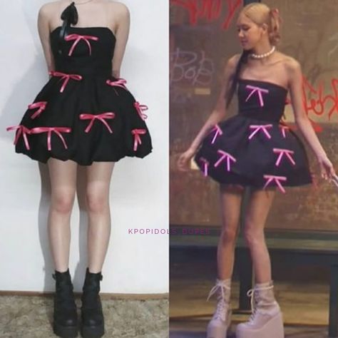 @kpopidols_dupes In Instagram Rose Gone Mv, Rose Gone, Mushroom Costume, Pink Bow Dress, Tulle Petticoat, Cottagecore Mushroom, Bubble Dress, Bow Dress, Black And Pink