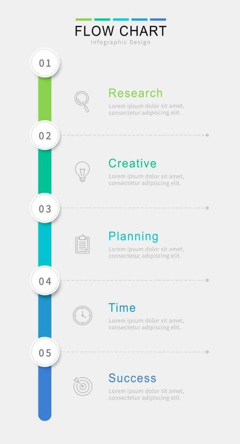 Vertical process flow chart template, infographics design elements with numbers, and text, business infographics, workflow, steps, options. Flow Chart Graphic Design, Process Flow Infographic Design, Timeline Creative Ideas, Work Process Infographic, Infographic Steps Design, Process Flow Infographic, Workflow Design Process Infographic, Process Chart Design, Decision Tree Infographic