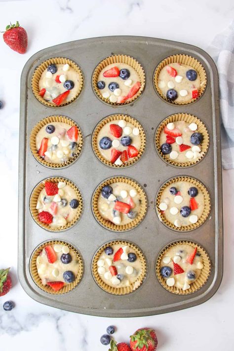 Red White and Blue Muffins Blue Muffins, Blue Muffin, Cream Cheese Muffins, Cinnamon Milk, Strawberry Blueberry, Chocolate Drizzle, The Fourth Of July, Blueberry Muffins, Patriotic Holidays