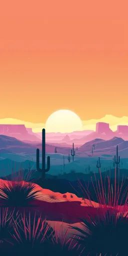 ↑↑↑ Larger size on website 🔸 The image depicts a desert landscape with a large, bright sun in the background. The foreground is f 🔸 From Midjourney AI Image Spiky Plants, Foreground Background, Painting Stuff, Orange Glow, Bright Sun, Orange Sunset, Sunset Background, Desert Sunset, Desert Landscape