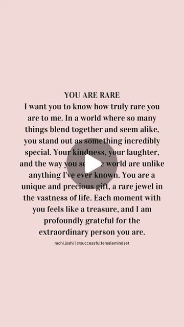 WOMEN EMPOWERMENT | MINDSET | QUOTES on Instagram: "Leave a 💎 if you needed this today. Share with a beautiful rare soul in your life.

You are rare, my friend. In a world where everyone strives to fit in, you stand out like a shining star. Your heart is pure, your laughter contagious, and your perspective on life is simply one of a kind. I am in awe of the unique and precious soul that you are. Your presence in my life is a constant reminder of how lucky I am to have such a rare gem by my side. Each moment spent with you is a precious treasure that I will always cherish. So here’s to you, my one-of-a-kind friend, never forget how truly rare and special you are. Let’s continue to shine bright and inspire others with our uniqueness.✨ 

Follow for more inspiring and motivational content 

? Kind Hearted Quotes, Kind Heart Quotes, Rare Soul, How Lucky I Am, Rare Quote, How Lucky Am I, Quotes On Instagram, Lucky To Have You, Perspective On Life