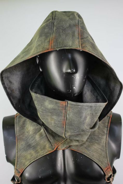 Larp Clothing, Post Apocalyptic Outfit, Apocalypse Clothing, Apocalypse Fashion, Post Apocalyptic Costume, Apocalyptic Clothing, Dystopian Fashion, Hoodie Scarf, Post Apocalyptic Fashion