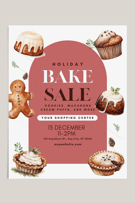 Use this super cute template for your holiday bake sale this year. Easy to edit and you can change everything from the color scheme to the font, text size, color, and position, and even adding, moving, or removing graphics. Bake Sale Advertising Ideas, Christmas Bake Sale Poster, Bake Sale Poster Ideas, Bake Sale Template, Holiday Bake Sale, Christmas Bake Sale, Bake Sale Sign, Bake Sale Poster, Bake Sale Cookies