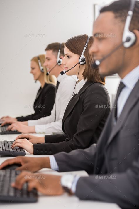 Call center by GeorgeRudy. Attractive positive young colleagues working in call center office. Side view. #Sponsored #Attractive, #positive, #young, #Call Call Center Photography, Call Center Aesthetic, Call Center Office, Customer Service Week, Call Centre, Business Process Outsourcing, Lee Miller, Decision Making Skills, Small Business Loans