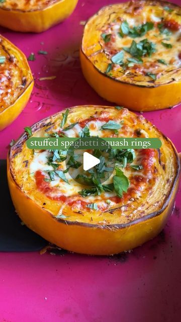 Grace Elkus Bianconi on Instagram: "Just when you thought I was spaghetti-squashed out…#gothamgreenspartner  We’ve done sheet pan spaghetti squash, we’ve done spaghetti squash boats, so it was only a matter of time before I experimented with rings 😉. When combined with a simple @gothamgreens side salad, these make the MOST fun vegetarian dinner. (Plus the @gothamgreens basil is so vibrant and fresh and smells sooo good). Enjoy!   Stuffed Spaghetti Squash Rings  1 medium spaghetti squash (~2 1/2 pounds) 1 tablespoon extra-virgin olive oil 1 1/4 teaspoons kosher salt, divided Freshly ground black pepper 3/4 cup whole milk cottage cheese 3 tablespoons chopped Gotham Greens basil, plus more for serving  1/4-1/2 teaspoon red pepper flakes (depending on how spicy you like it) 4 ounces low-moist Grace Elkus Recipes, Spagetti Squash Recipes Vegetarian Baked Spaghetti, Stuffed Spaghetti Squash Rings, Spaghetti Squash Cottage Cheese, Spaghetti Squash Rings Recipes, Cooking Spaghetti Squash In Oven, Weight Watchers Spaghetti Squash Recipes, Spaghetti Squash Dinner Recipes, Healthy Whole Food Meals