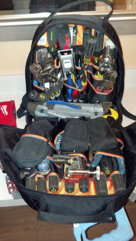 Klein tool backpack - Page 2 - Electrician Talk - Professional Electrical Contractors Forum Electrician Work, Electrician Tool Bag, Tool Backpack, Work Trailer, Electrician Tools, Tool Room, Klein Tools, Tool Bags, Wood Crafting Tools