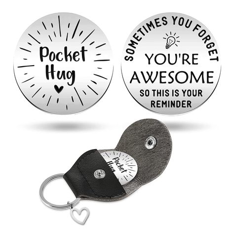 PRICES MAY VARY. Delicate combination: you will receive 1 piece of stainless steel pocket hug token and 1 piece of PU leather keychain. The token is 1.18" in width, the perfect size for a pocket, purse or handbag so it's there when you need it. Send a virtual hug to a loved one with a little keepsake token. Portable and Convenient: the double sided pocket hug token can be easily put into your pockets, bags, wallets and more, and you can also store it in the guitar pick case keychain, which is co Guitar Pick Case, Long Distance Relationship Gift, Pocket Hugs, Hug Gifts, Distance Relationship Gifts, Virtual Hug, Long Distance Relationship Gifts, Pocket Hug, Relationship Gifts