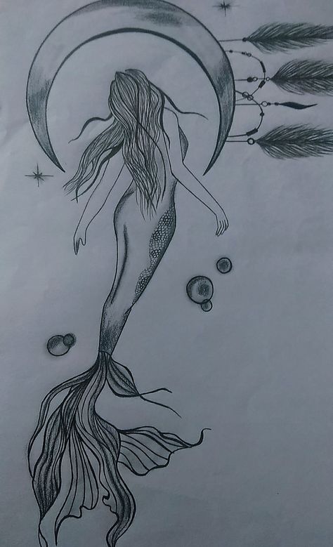 Mermaid Pencil Sketch, Mermaid Drawing Aesthetic, Mermaid Pencil Drawing, Drawings With Meaning, Dragon Tattoo Ideas, Mermaid Sketch, Animal Tattoo Ideas, Ear Tattoo Ideas, Dragon Tattoos