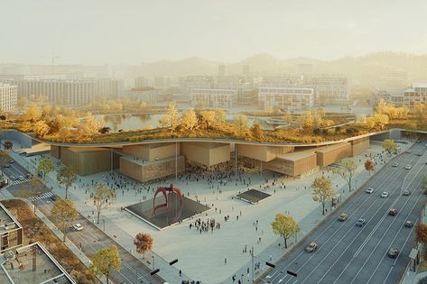 geomdan museum·library cultural hub in korea unfolds like a green ribbon Concept Models Architecture, House On Stilts, Library Architecture, Nature Museum, Architecture Design Drawing, Roof Architecture, Timber Structure, Garden Architecture, Green Architecture