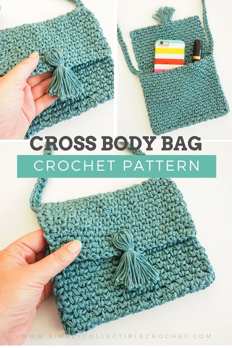 Crochet Pattern - Cute Cross Body Bag: I think I found the perfect bag that would carry my tiny everyday essentials! Check this out :) Maybe you will like it too! Click the link now! #slingbag #cute #DIY #crochetlove #simplycollectible Crochet Cross Body Bag, Crochet Studio, Purse Patterns Free, Cross Body Bag Pattern, Crochet Hairband, Handbags Patterns, Crocheted Bags, Crochet Purse Pattern Free, Bags Pattern