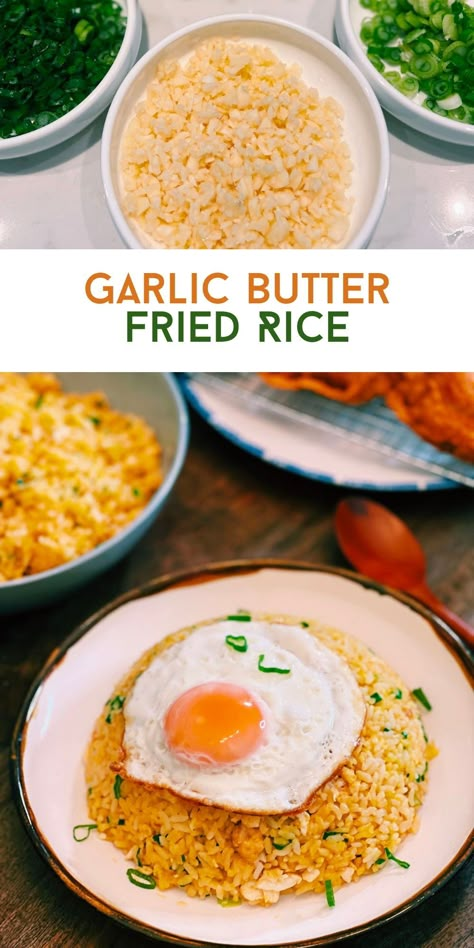 Fried Egg Over Rice, Vegetarian Rice Recipes Easy, Asian Inspired Rice Recipes, Garlic Butter Fried Rice, Easy Garlic Fried Rice, Rice Ideas Easy, Fried Garlic Rice, Leftover Chinese Rice Recipes, Easy Rice Lunch Ideas