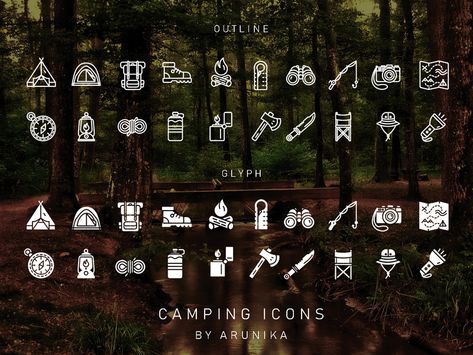 Camping Website Design, Camping Symbols, Iphone Symbol, Camping Website, Camping Logo, Scene Icons, Camping Illustration, Simple Cabin, Woodcut Printing