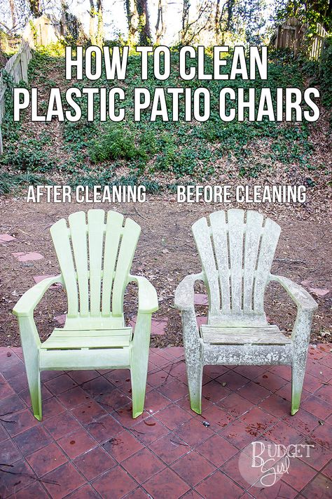 Painting Plastic Chairs, Outdoor Plastic Chairs, Plastic Patio Furniture, Plastic Outdoor Furniture, Plastic Patio Chairs, Clean Patio, Contemporary Home Design, Resin Patio Furniture, Plastic Decking