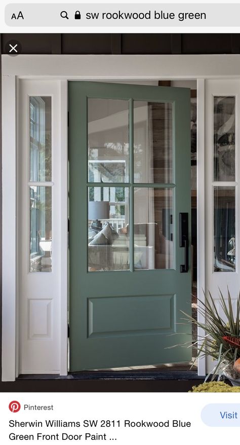 Mint Green Door Exterior, Green Front Doors Paint, Seafoam Colour Palette, Benjamin Moore Green, Green Exterior Paints, Door Colour, Green Shutters, Green Front Doors, Seafoam Color