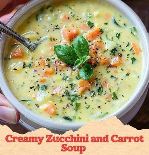 ZUCCHINI RECIPES | This Creamy Zucchini and Carrot Soup is a simple, comfort food | Facebook Creamy Zucchini And Carrot Soup, Carrot Zucchini Soup, Zucchini Celery Carrot Soup, Soup Zucchini, Zucchini Soup Recipes, Creamy Zucchini, Soups For Kids, Zucchini Soup, Carrot Soup