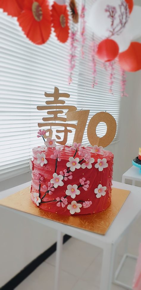 Asian Themed Birthday Cake, Chinese 70th Birthday Cake, Hibachi Birthday Cake, Hibachi Cake Ideas, Asian Birthday Cake, Japanese Themed Cake, Japanese Cake Design, Japanese Birthday Cake, Chinese Birthday Cake